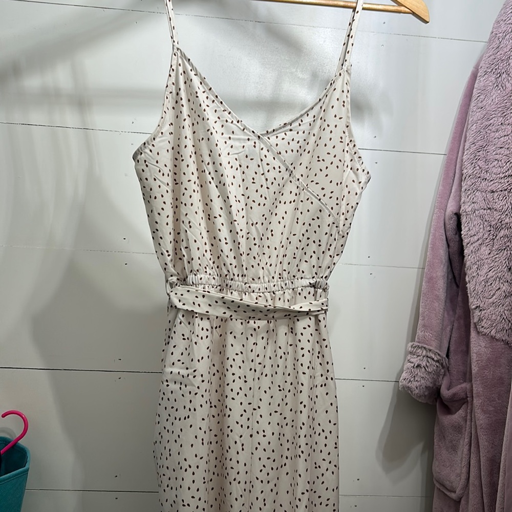 Boutique jumpsuit, cream and brown, size small.
